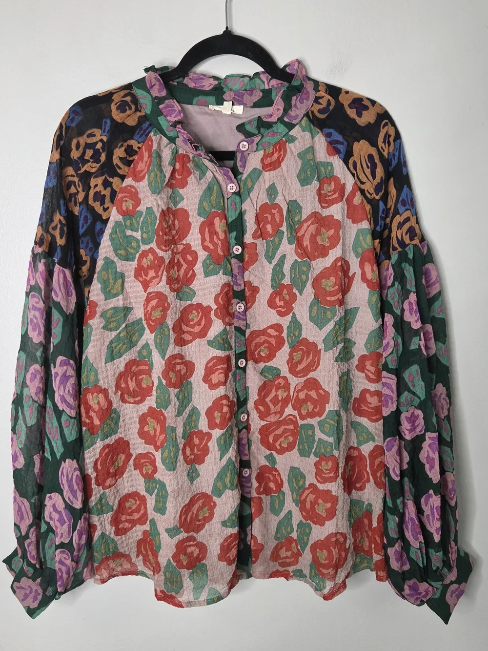Jodiful Colorful Flower Pattern Button Up Blouse - Picture 1 of 9